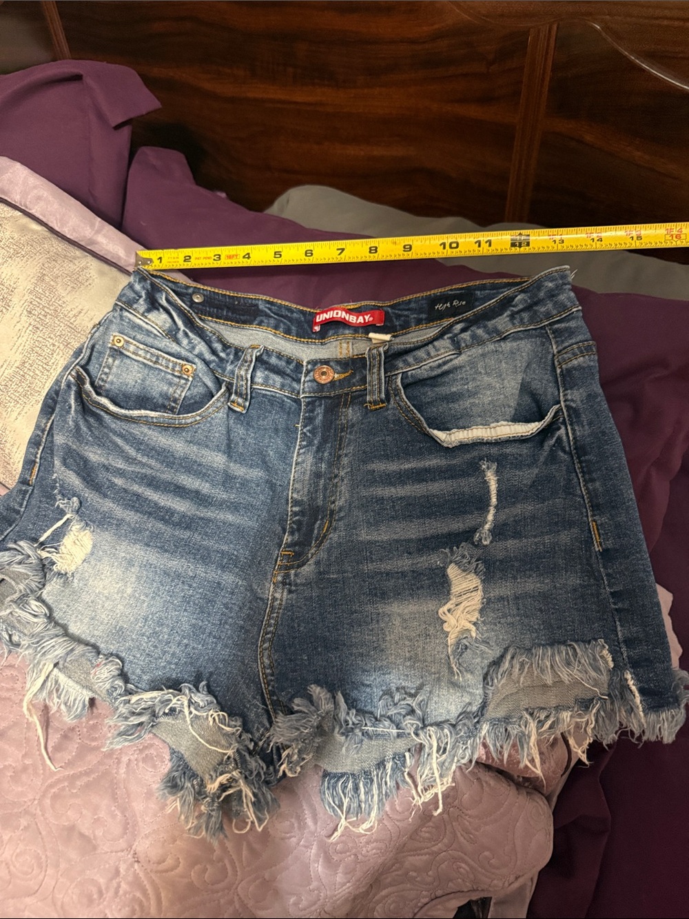 UNIONBAY Women's Distressed Denim Cutoff Shorts - Medium Blue Wash